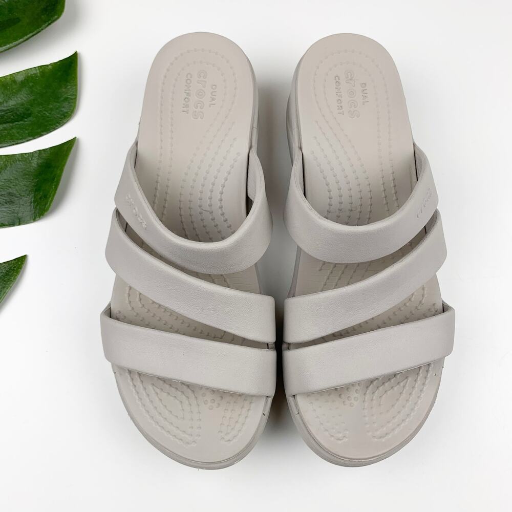 Crocs Getaway Strappy Slide Sandals Gray Slip On Women's 7 Casual Comfort - Picture 2 of 10